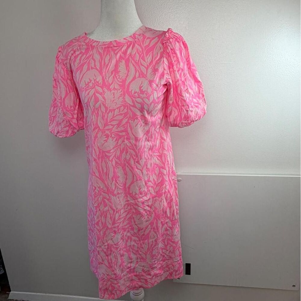 Lilly Pulitzer Mercer Dress XS Pink Tulip to Tango Floral Puff Sleeve preppy coa